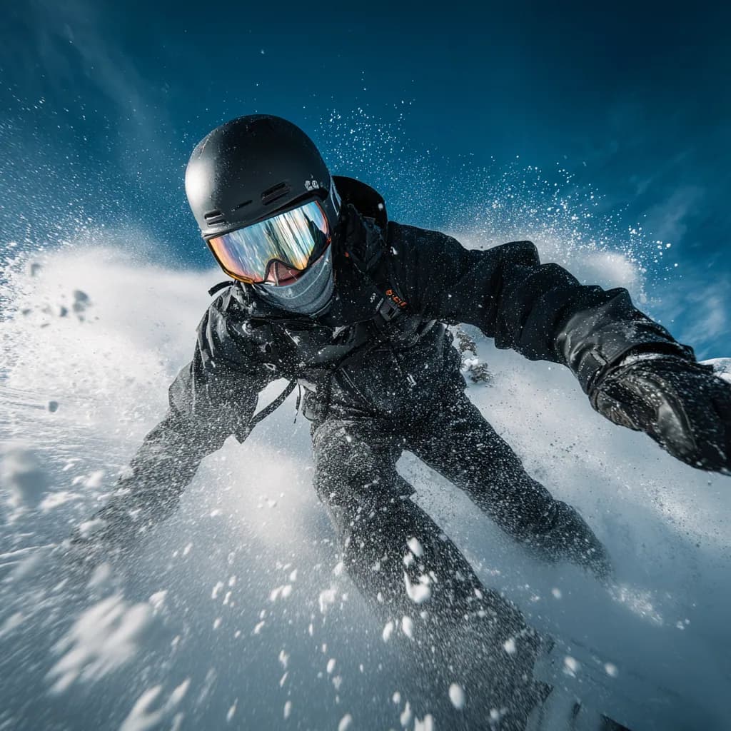 Black technical jacket on snowboarder